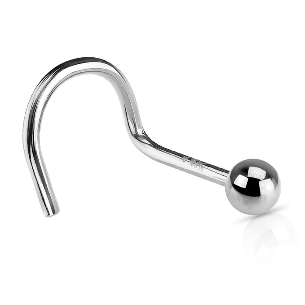 14K Solid Gold 18 and 20 Gauge Corkscrew Nose Ring with 2mm Ball - photo 3