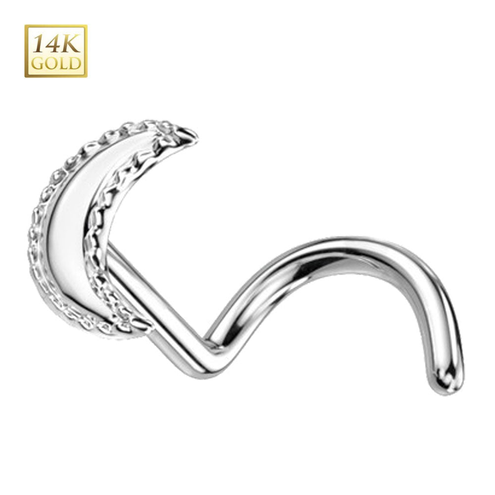 14 Karat Solid Gold 20 Gauge Nose Ring Crescent Moon Corkscrew - photo 4