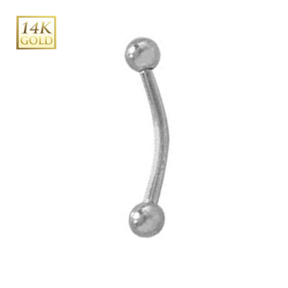 14K Solid White Gold 16 Gauge Curved Barbell with Ball End