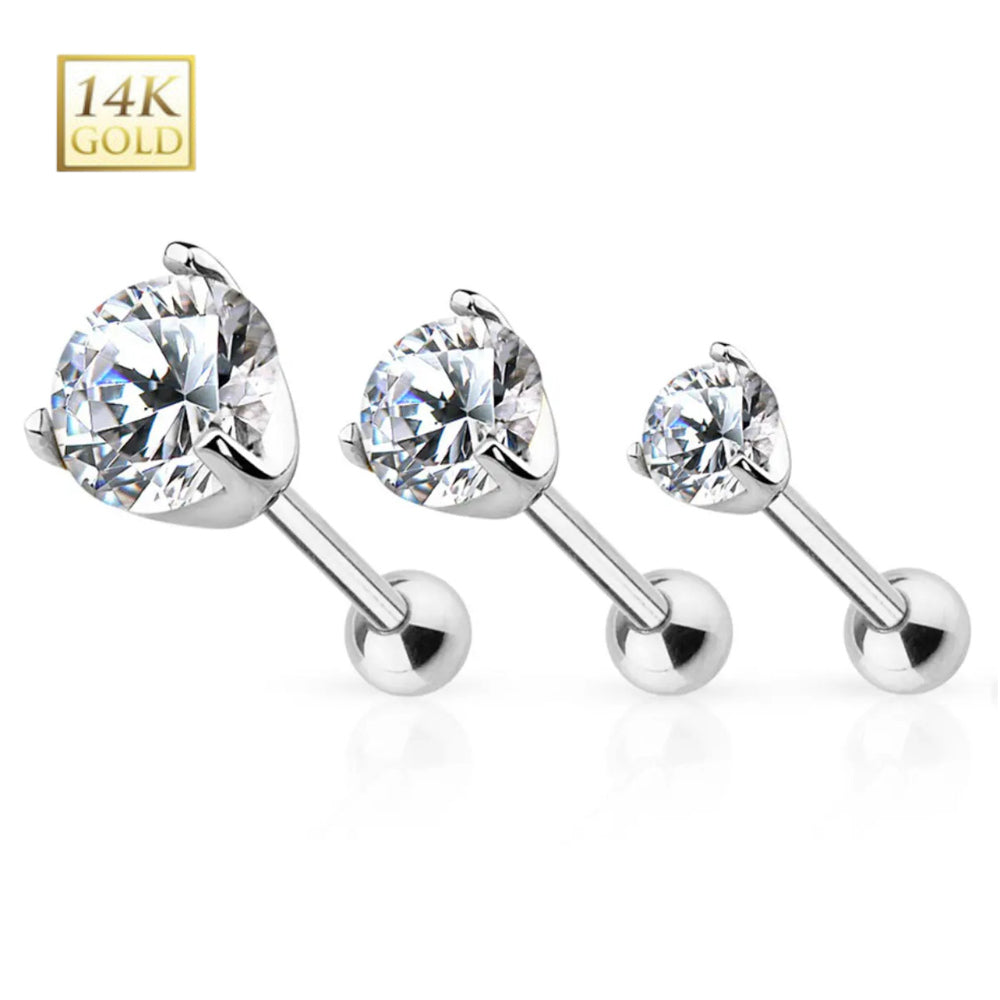 14K Solid Gold 16 Gauge Prong Set CZ Stud Earring - photo 3