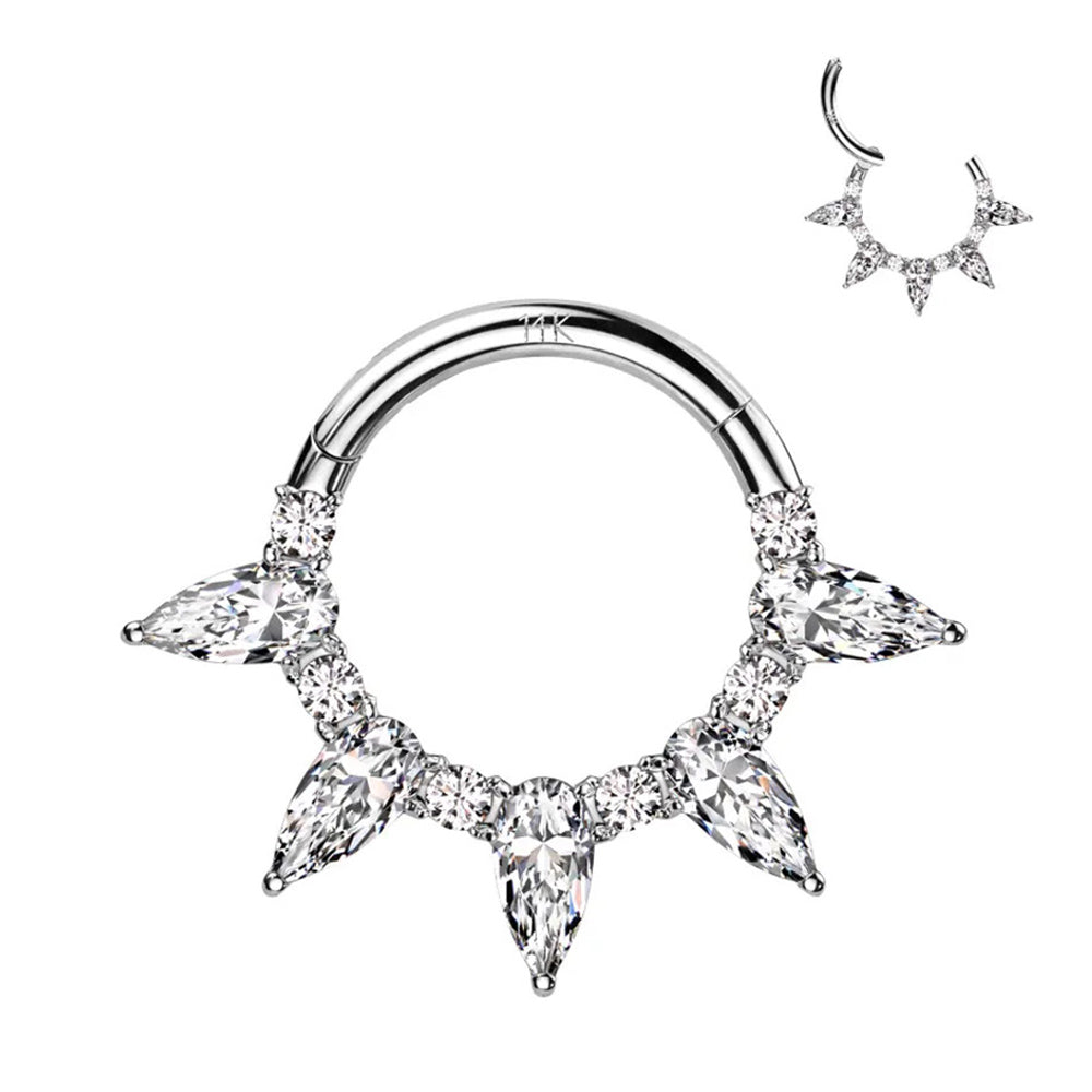 14K Solid Gold 16G Five Marquise Paved CZ Hinged Segment Ring