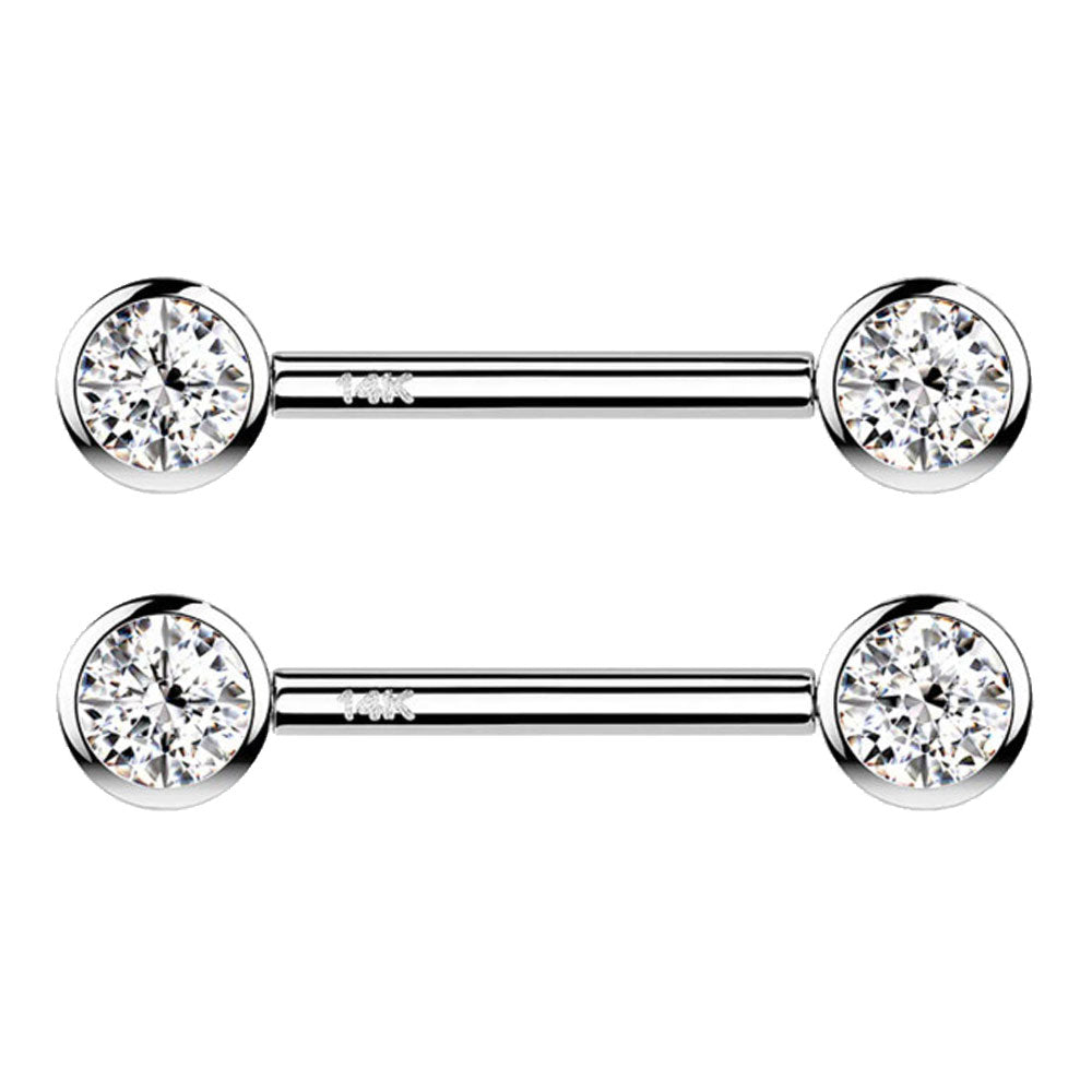 14K Solid Gold 14 Gauge Nipple Barbell with Cluster CZ - Pair - photo 4