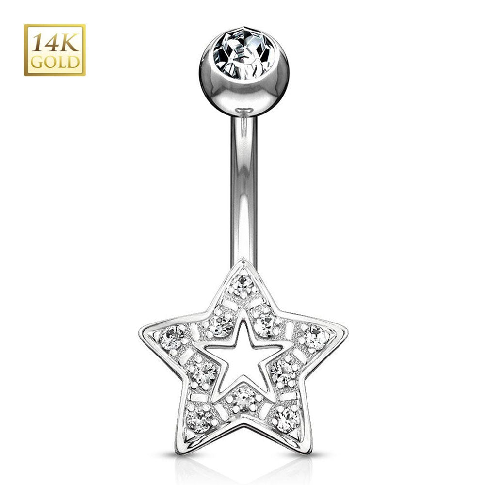 14K Solid Gold 14 Gauge Belly Ring with CZ Star - photo 3