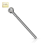 14K Solid Gold 20 & 18 Gauge Bezel Set CZ Fishtail Nose Stud