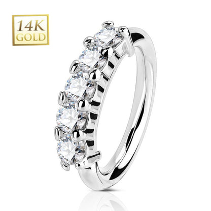 14K Solid Gold 18 and 20 Gauge Bendable Nose Hoop with Five CZ - photo 3