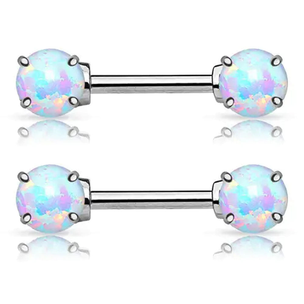 14K Solid Gold 14 Gauge Glitter Opal CZ Nipple Barbell - Pair - photo 3
