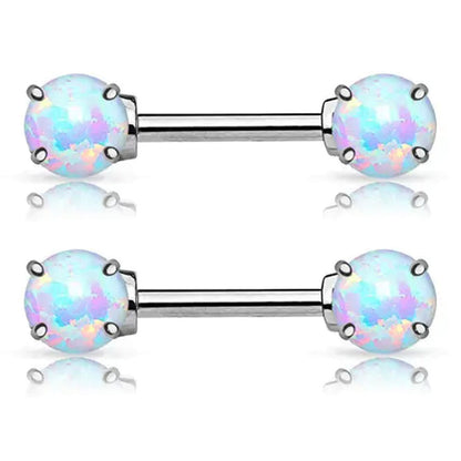 14K Solid Gold 14 Gauge Glitter Opal CZ Nipple Barbell - Pair - photo 3