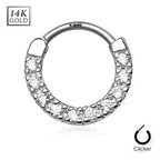 14K Solid Gold 14 Gauge Septum Clicker with Front Facing CZ Line - photo 2