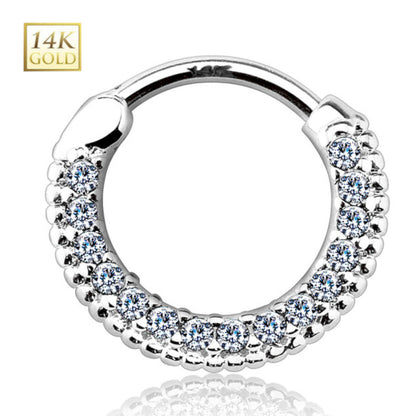 14K Solid Gold 14 and 16 Gauge Septum Clicker with Front Facing CZ - photo 4