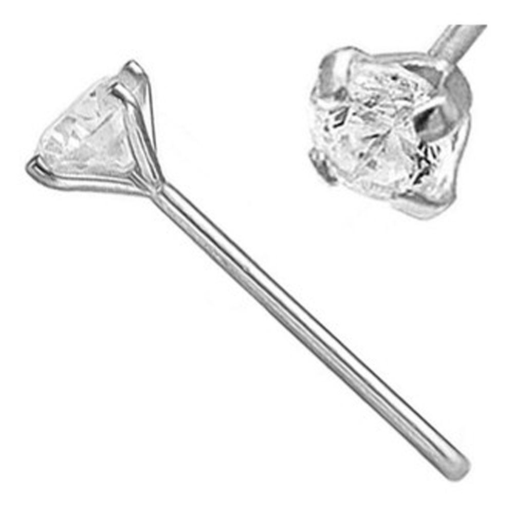 14K Solid Gold Fishtail Nose Stud with Lab Diamond 22 Gauge
