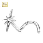 14K Solid Gold 20 Gauge North Star Corkscrew Nose Stud