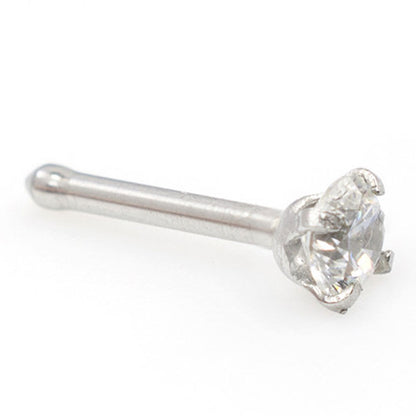 14K White Gold 20 Gauge Nose Bone Stud with 2mm Diamond