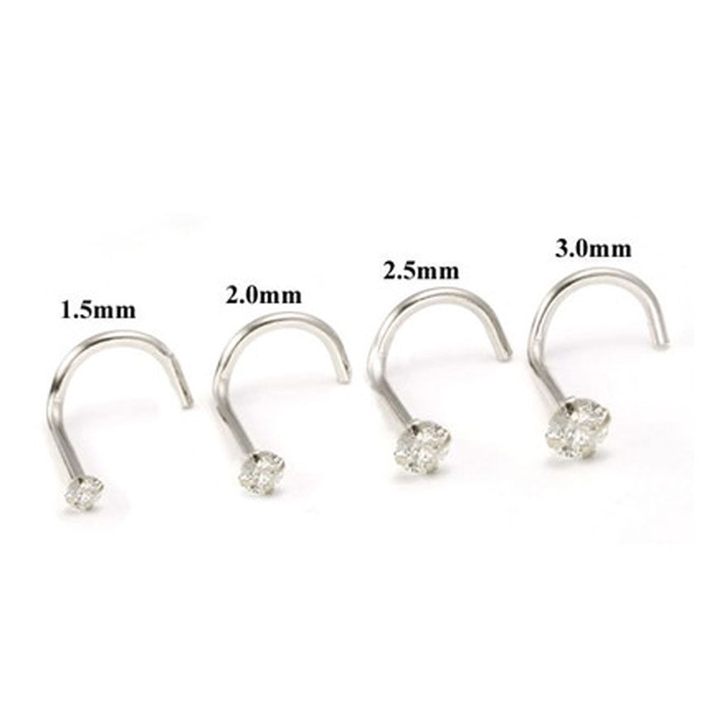 14K White Gold 20 Gauge Corkscrew Nose Screw with 2.5mm Diamond - photo 7