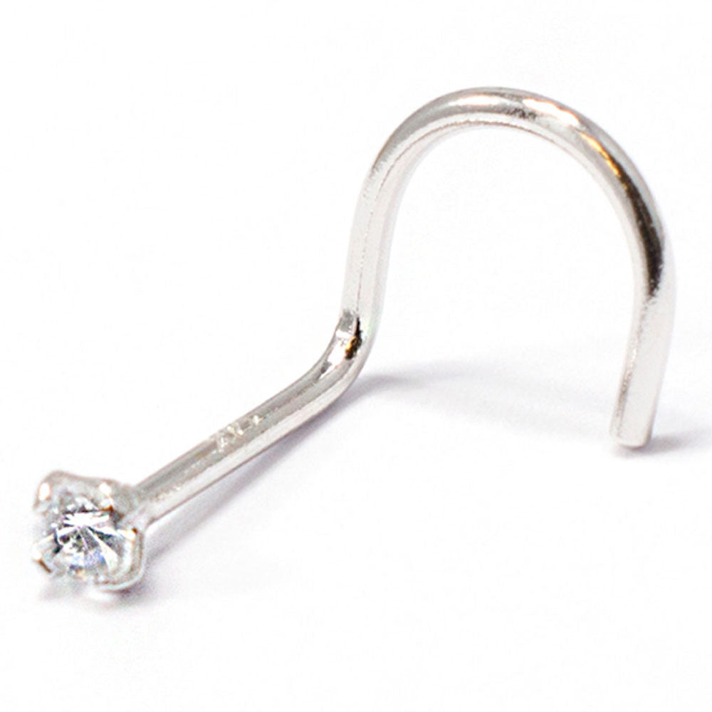 14K White Gold 20 Gauge Corkscrew Nose Screw with 2mm Diamond - photo 3