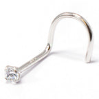 14K White Gold 20 Gauge Corkscrew Nose Screw with 2mm Diamond - photo 3