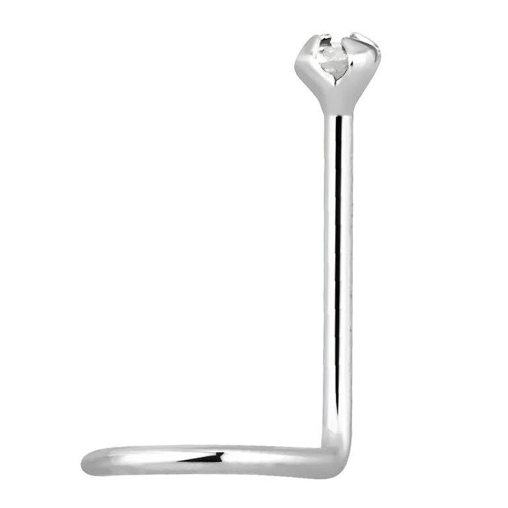 14K White Gold Corkscrew Nose Stud with Genuine Diamond 22 Gauge