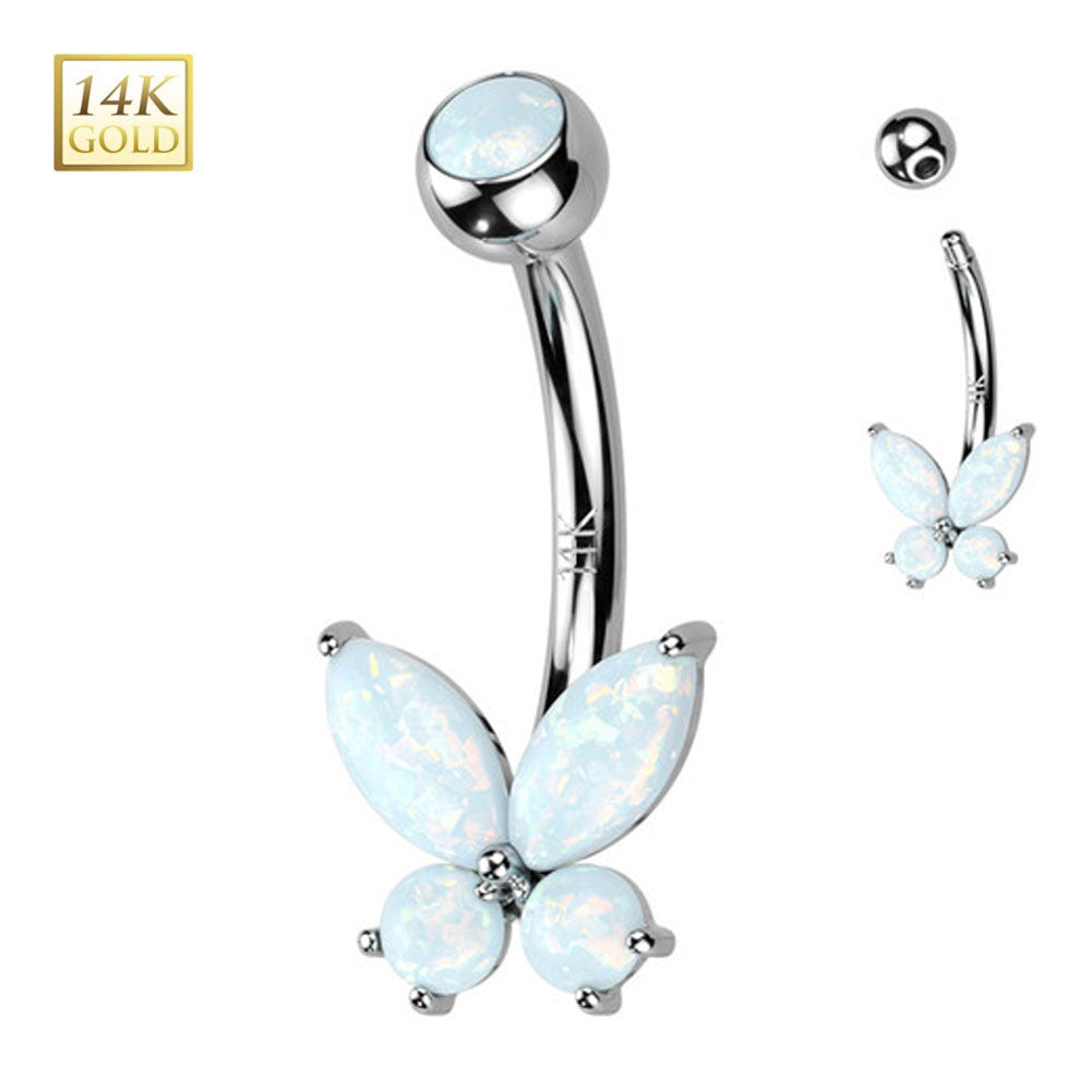 14K Solid Gold 14 Gauge CZ Butterfly Belly Button Ring