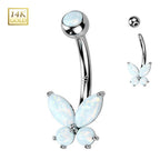 14K Solid Gold 14 Gauge CZ Butterfly Belly Button Ring