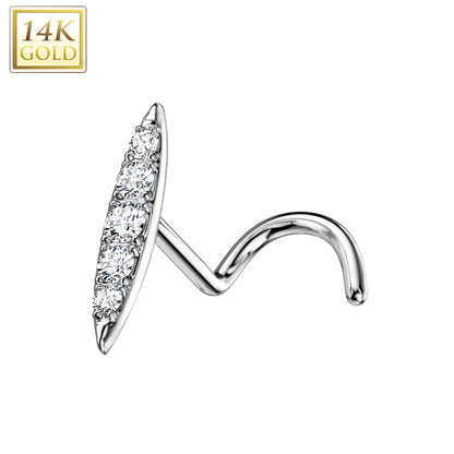 14 Karat Solid Gold 20 Gauge Nose Ring with Paved CZ Corkscrew - photo 3