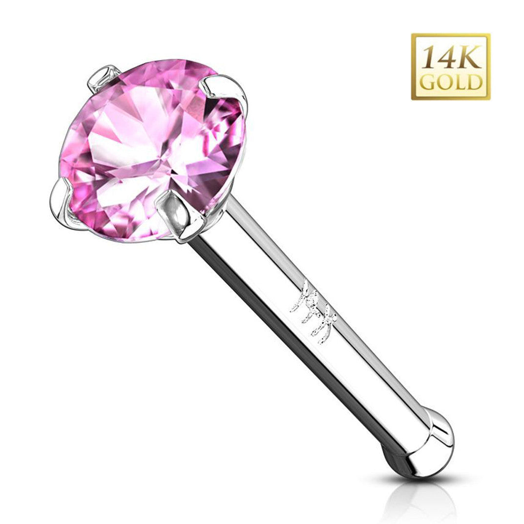 14K Solid Gold 20 Gauge Nose Bone Stud with Prong Set CZ - photo 9