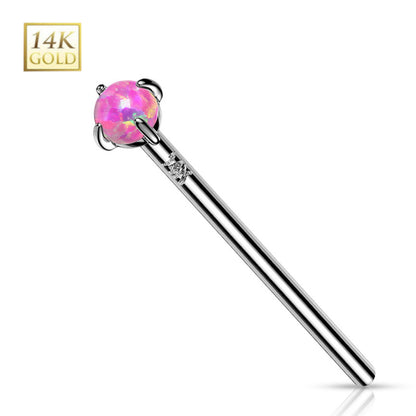 14K Solid Gold 18 to 20 Gauge Fishtail Nose Stud with Prong Set Opal - photo 8