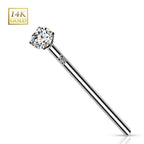 14K Solid Gold 20 & 18 Gauge Prong Set CZ Fishtail Nose Stud