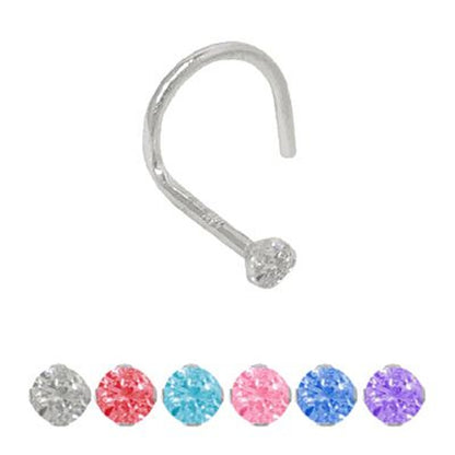 14K Solid Gold 18 Gauge Nose Stud with Clear CZ Corkscrew - photo 2