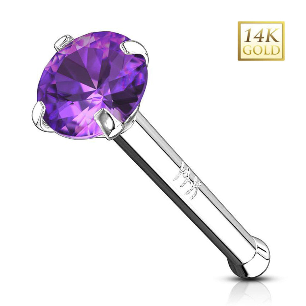 14K Solid Gold 20 Gauge Nose Bone Stud with Prong Set CZ - photo 11