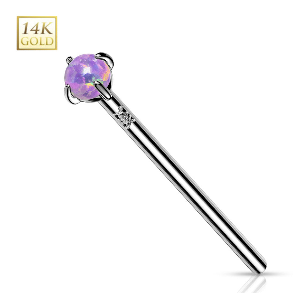 14K Solid Gold 18 to 20 Gauge Fishtail Nose Stud with Prong Set Opal - photo 9