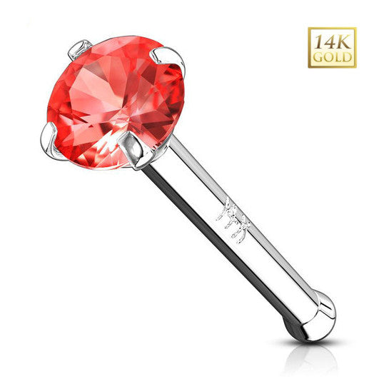 14K Solid Gold 20 Gauge Nose Bone Stud with Prong Set CZ - photo 13