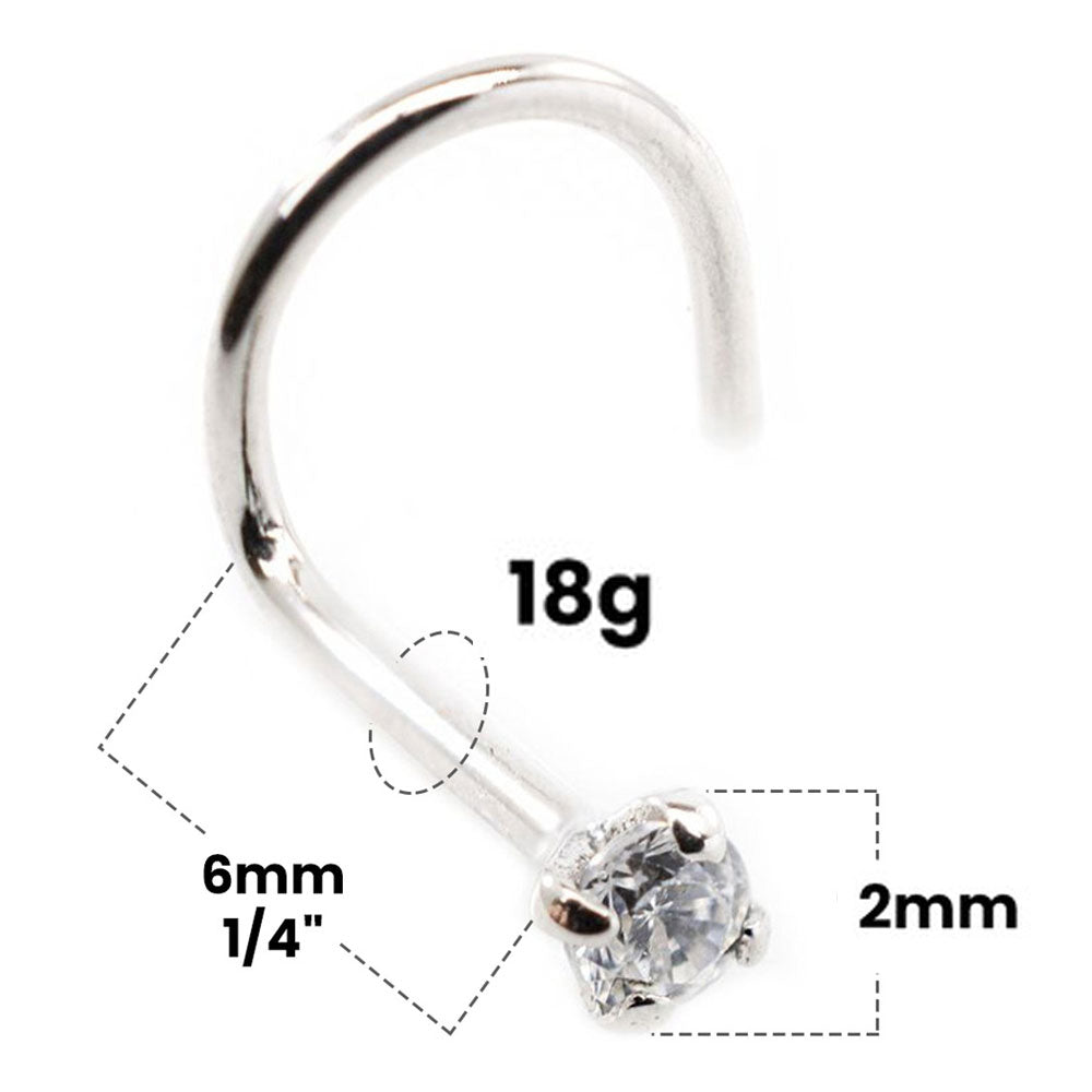 14K White Gold 18 Gauge Corkscrew Nose Screw with 2mm Diamond - photo 2