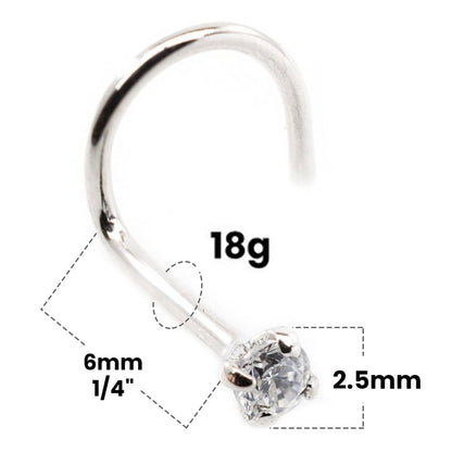 14K White Gold 18 Gauge Corkscrew Nose Screw with 2.5mm Diamond - photo 2