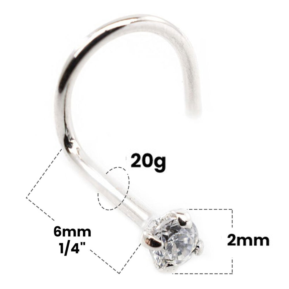 14K White Gold 20 Gauge Corkscrew Nose Screw with 2mm SI Diamond - photo 2