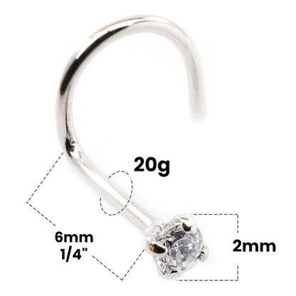 14K White Gold 20 Gauge Corkscrew Nose Screw with 2mm SI Diamond - photo 2