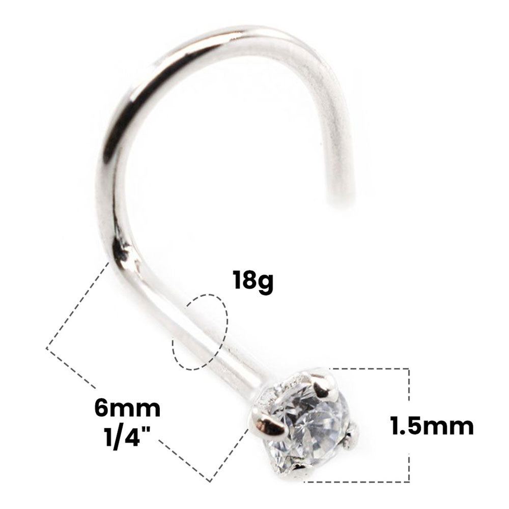 14K White Gold 18 Gauge Corkscrew Nose Screw with 1.5mm Diamond - photo 2