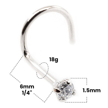 14K White Gold 18 Gauge Corkscrew Nose Screw with 1.5mm Diamond - photo 2