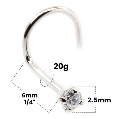 14K White Gold 20 Gauge Corkscrew Nose Screw with 2.5mm Diamond - photo 2