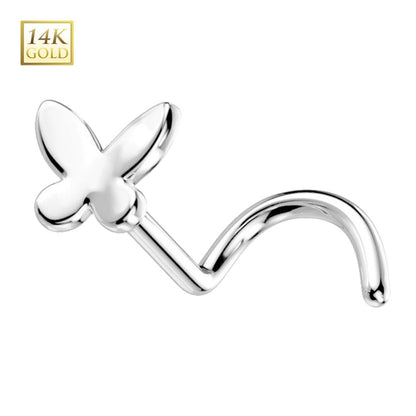 14 Karat Solid Gold 20 Gauge Nose Ring Butterfly Corkscrew - photo 4