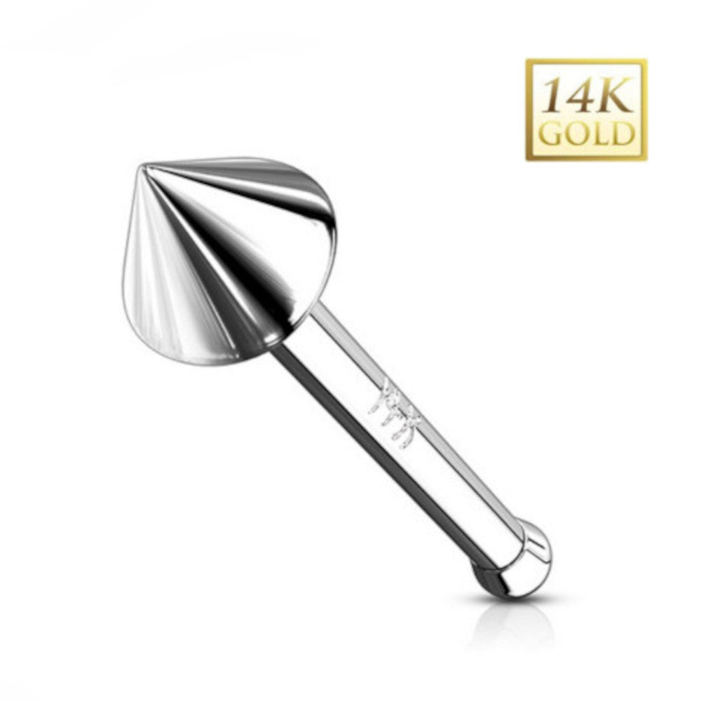 14K Solid Gold 20 Gauge Nose Bone Stud with Spike Cone - photo 2