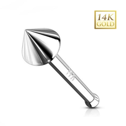 14K Solid Gold 20 Gauge Nose Bone Stud with Spike Cone - photo 2