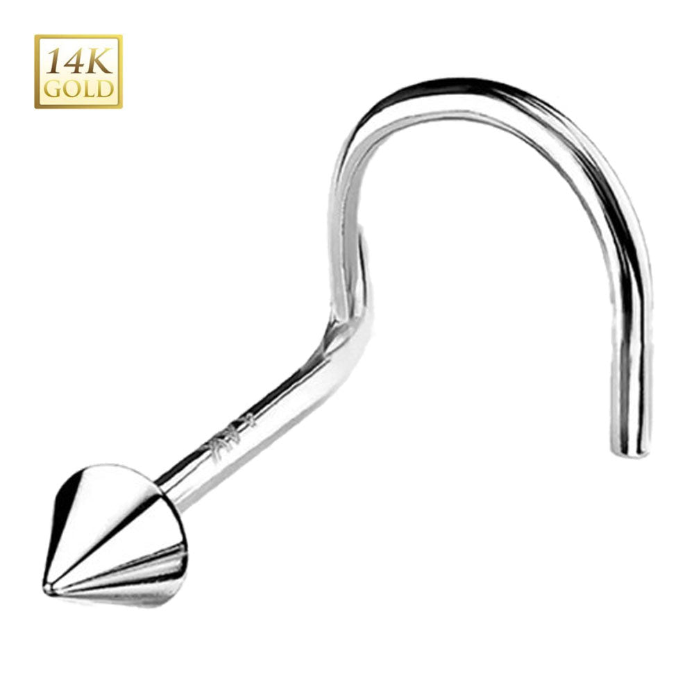 14K Solid Gold 20 Gauge Spike Cone Corkscrew Nose Stud - photo 5
