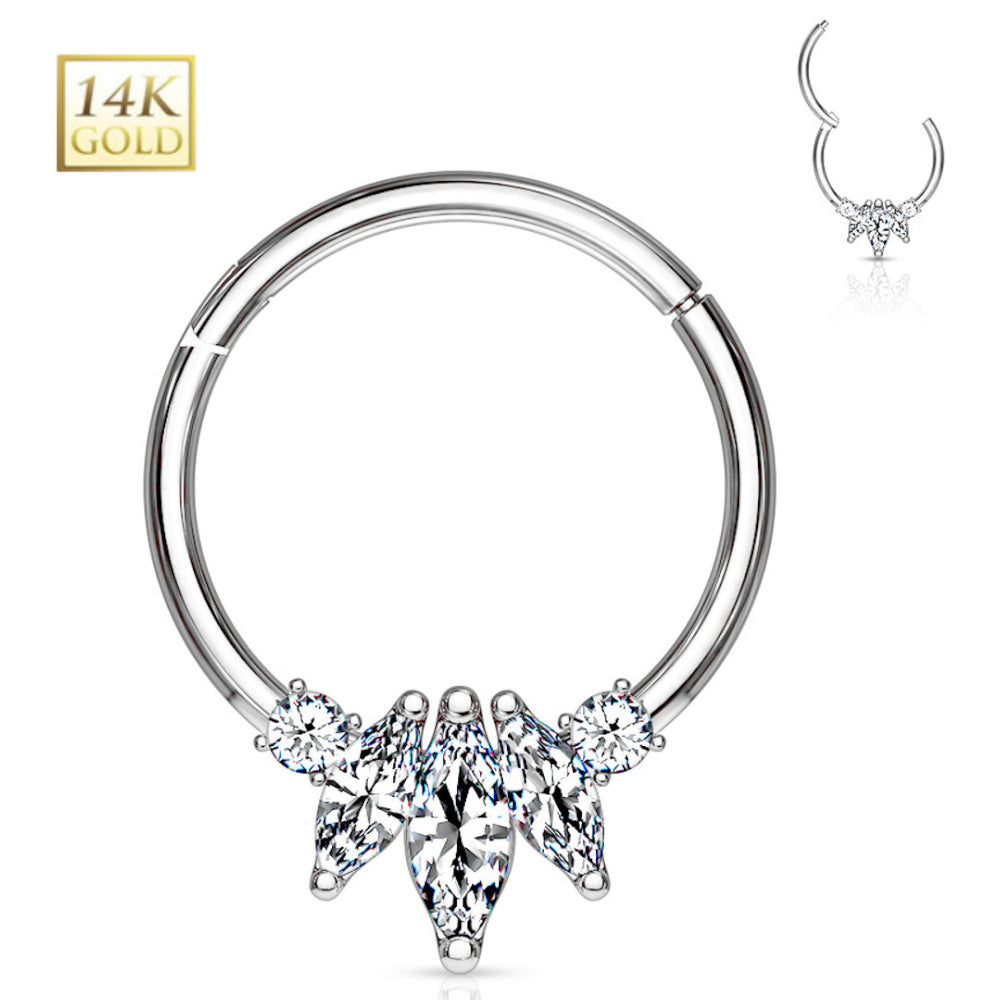 14K Solid Gold 16 Gauge Hinged Segment Ring with Marquise CZ - photo 2