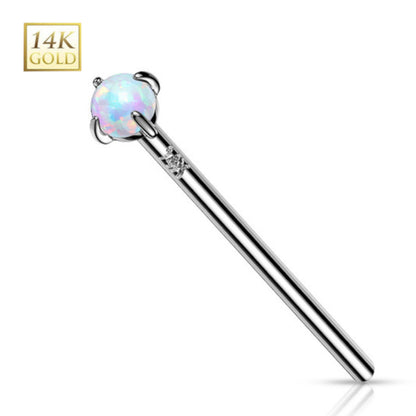 14K Solid Gold 18 to 20 Gauge Fishtail Nose Stud with Prong Set Opal - photo 10