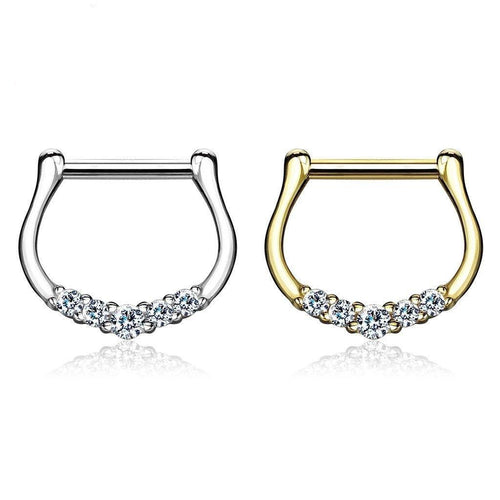 14 Karat Solid Gold Septum Clicker Hinged Ring 16 Gauge 5 Gems - Kruelty