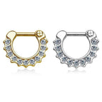 14 Karat Solid Gold Septum Clicker Hinged Ring 16 Gauge with Clear Gem - Kruelty