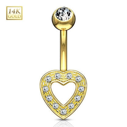 14K Solid Gold 14 Gauge Belly Ring with CZ Heart - photo 4