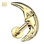14K Solid Gold 18 Gauge Threadless Face in Crescent Moon Labret Stud