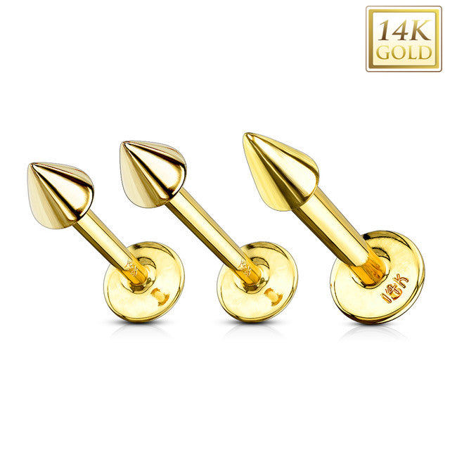 14 Karat Solid Gold Labret / Monroe 16 or 14 Gauge Spike Top Stud