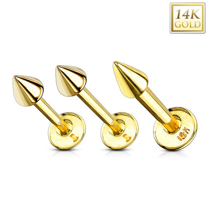 14 Karat Solid Gold Labret / Monroe 16 or 14 Gauge Spike Top Stud