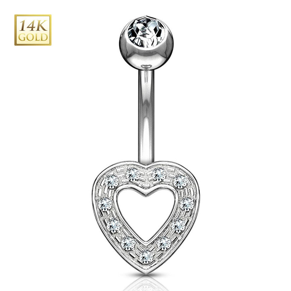 14K Solid Gold 14 Gauge Belly Ring with CZ Heart - photo 3